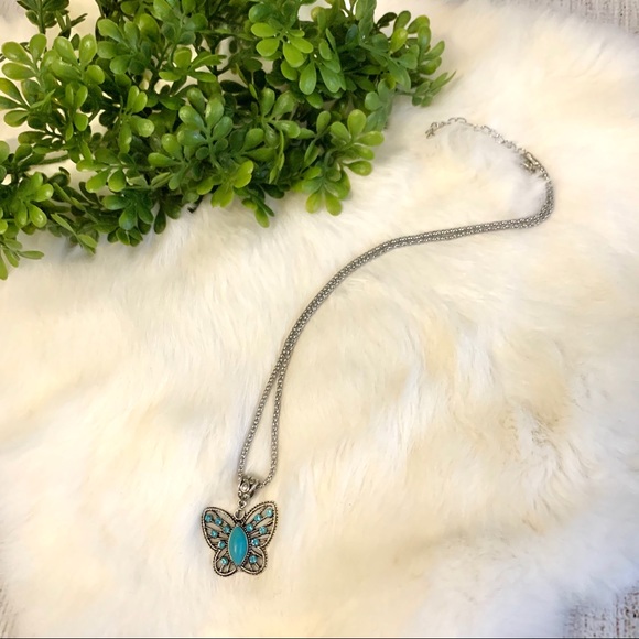 Jewelry - 5/$25 Turquoise and Rhinestone Butterfly Necklace